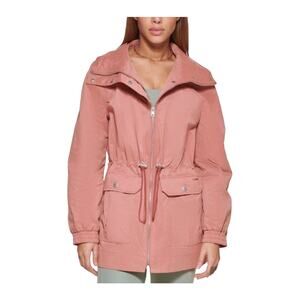 Levis Cinch Waist Anorak Rain Jacket Pink Mahogany Sz M Full Zip Long Sleeves